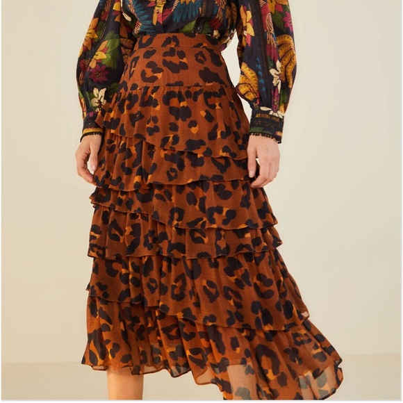 FARM Rio Dresses & Skirts - FARM Rio NWT Caramel Maxi Leopard Frill Skirt